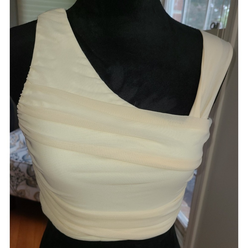 Shein Womens One Shoulder Asymmetrical crop Top Ceam Ruched Sides Sm Date‎ Nite!